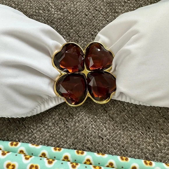 Victorias Secret Women’s Sage Green White Center Brooch Two Piece Bikini Medium - Picture 2 of 6